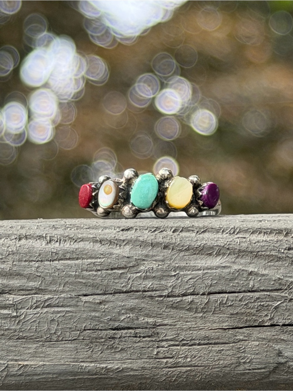 Sterling Silver 925 Multi Gemstone Ring Turquoise, Yellow, Purple, Red, Abalone - Picture 2 of 7